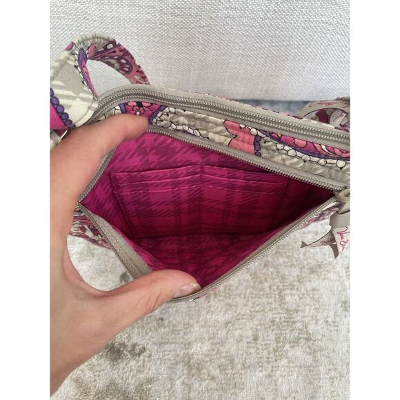 Vera Bradley Crossbody Purse in Paisley Meets Plaid Shoulder Bag Pink, Gray EUC - Picture 7 of 8